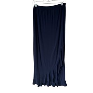 Max Studio Navy Blue Ruffle Tiered Maxi Skirt, Small